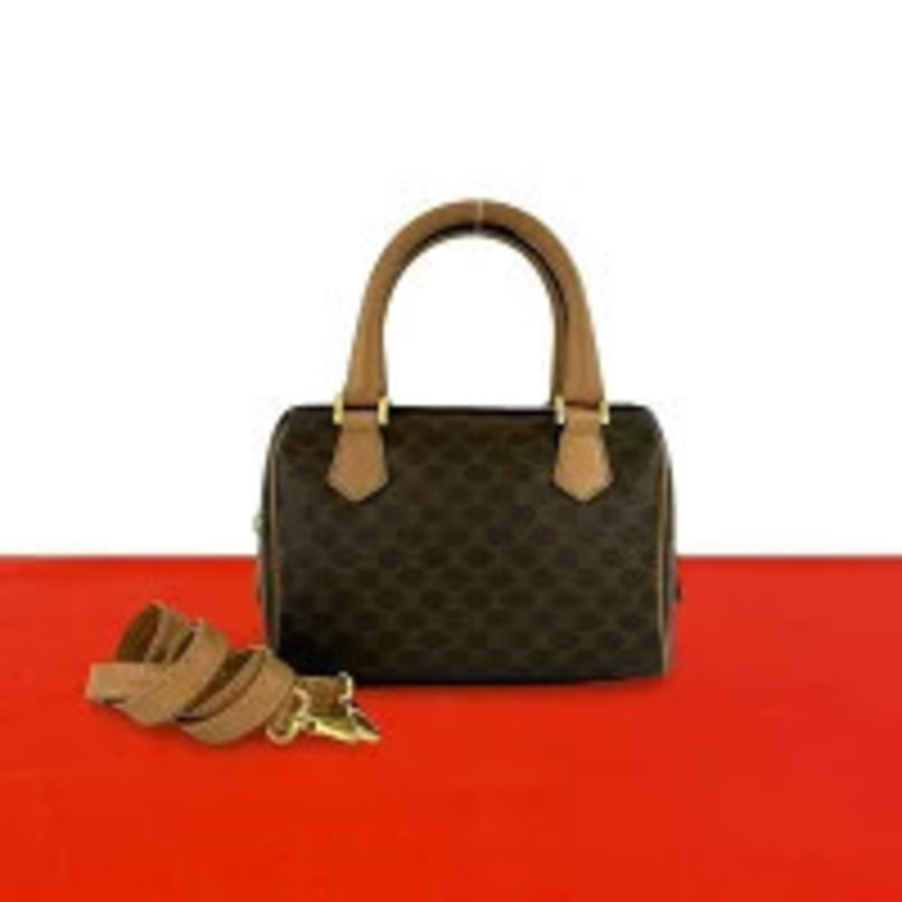 Celine Macadam Blazon Triomphe Leather Shoulder Bag Handbag Brown